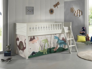 Pat supraetajat SCOTT cu scară, alb, 90x200 cm + Cort de joacă DINO – Vipack - Img 1
