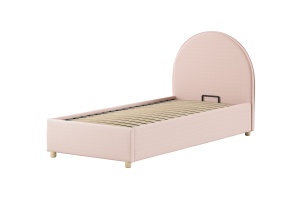 Pat tapițat pentru copii MOON, 90 x 200 cm, roz, cu țesătură bouclé și spațiu de depozitare – Vipack - Img 2