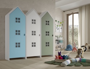 Set 3 Dulapuri pentru Copii Căsuță, Albastru, Alb și Verde, (MDF) – CASAMI BRUGES – Vipack - Img 1