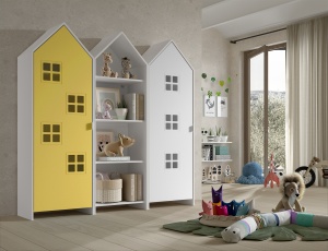 Set 3 Dulapuri pentru Copii Căsuță, Galben și Alb, (MDF) – CASAMI – Vipack - Img 1