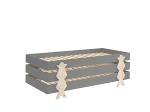 Set 3 paturi stivuibile pentru copii MODULO, gri, din MDF și pin masiv, cu somiere cu lamele incluse – Vipack - Img 2