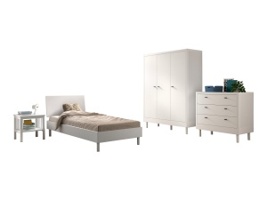 Set Complet Mobilier Camera Copii Forrest Beech, Pat 90x200 cm, Dulap cu 3 Uși, Noptieră și Comodă, din Lemn de Fag Lăcuit Alb – Vipack - Img 6