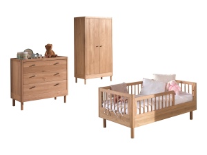 Set Complet Mobilier Cameră Copii Forrest Oak, din Lemn Masiv de Stejar, Natur: Pat Junior (70x140 cm), Comodă cu 3 Sertare și Dulap cu 2 Uși – Vipack - Img 5