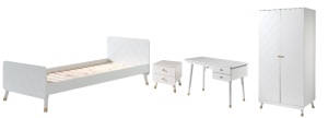 Set Dormitor pentru Copii, 4 Piese, 90x200 cm, Alb Satinat (Pin Masiv și MDF) – Billy – Vipack - Img 2