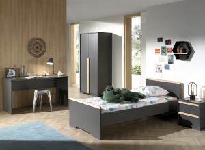 Set LONDON în culoarea antracit format dintr-un Pat copii (90x200) cu noptieră, Dulap camera copii cu 2 uși și birou. - Img 2