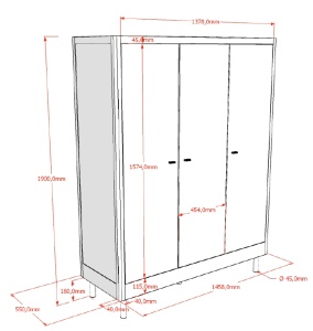 Set Mobilier Cameră Bebelus Forrest Beech, din Lemn Masiv de Fag, Alb: Pătuț (60x120 cm), Masă de Înfășat și Dulap cu 3 Uși – Vipack - Img 3