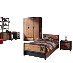 Set Mobilier Cameră Copii ALEX, 5 Piese, Pat 90x200 cm, Pin Masiv – Vipack - Img 2