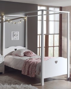 Set Mobilier Cameră Copii AMORI, 3 Piese, Pat cu Baldachin, Alb/Roz – Vipack - Img 9