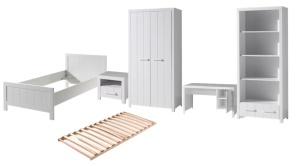 Set Mobilier Cameră Copii ERIK: Pat 90x200 cm, Dulap cu 2 Uși, Birou, Noptieră și Bibliotecă, Alb – Vipack - Img 6