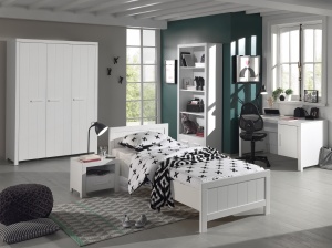 Set Mobilier Cameră Copii ERIK, pat 90x200 cm, dulap cu 3 uși, birou și noptieră, alb – Vipack - Img 1