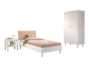 Set Mobilier Camera Copii Forrest Beech, Pat 90x200 cm, Dulap cu 2 Uși și Noptieră, din Lemn Masiv de Fag, Alb – Vipack - Img 5