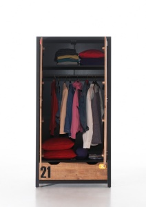 Set Mobilier pentu Copii ALEX, 5 Piese, Pat 90x200 cm, Pin Masiv cu Metal Negru – Vipack - Img 9