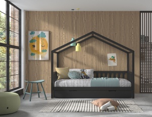 Set Pat Căsuță, cu Protecție și Sertar, Antracit, 90 x 200 cm, Pin Masiv – Dallas – Vipack - Img 1