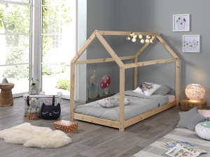 Set Pat Căsuță cu Saltea, Natural, 90 x 200 cm (Pin Masiv) – CABANE – Vipack - Img 1