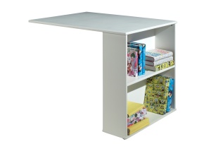 Set pat semi-supraetajat pentru copii SCOTT, alb, 90 x 200 cm, pin scandinav masiv, cu scară, birou glisant, bibliotecă, comodă cu 3 sertare și dulap cu 3 uși – Vipack - Img 5