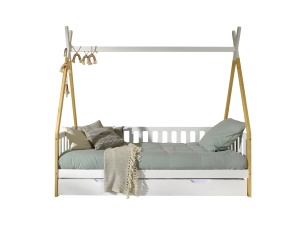 Set TIPI este format din Pat copii înalt cu gard (90 x 200 cm), un sertar alb și o SALTEA PAT COPII Comfort (90 x 200 x 19 cm).