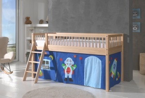 This FORREST BEECH combination in natural beech consists of a mid-high sleeper bed (90 x 200 cm) and a matching textile set. - Img 1