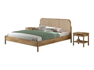 This OLIVE combination consists of a double bed (180 x 200 cm) with a rattan headboard and two bedside tables with drawer.