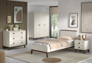 This SEZANE combination in clay consists of a bed (90 x 200 cm), a bedside table, a 3-door wardrobe and a dresser with 3 drawers.