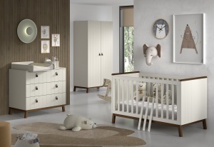This SEZANE combination in clay consists of a toddler bed (70 x 140 cm), a chest of drawers with 3 drawers, a matching changing board and a 3-door wardrobe.