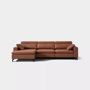 Canapea piele cologica cu sezlong, model Antia, lemn de pin (Pine wood) și placă DMF (DMF board), picioare din metal inalte, textil plusat, 280 cm - Img 2