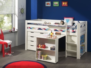 Comodă cu 4 sertare din colecția Pino, din MDF lăcuit alb – Vipack - Img 1