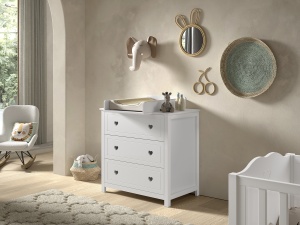 Comodă cu Masă de Înfășat AMORI pentru Copii, Alb (Pin Masiv și MDF), Design Romantic – Vipack - Img 1