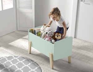 Cutie pentru Jucării Kiddy, cu 3 Compartimente și Picioare din Pin Masiv, Verde Mentă – Vipack - Img 1