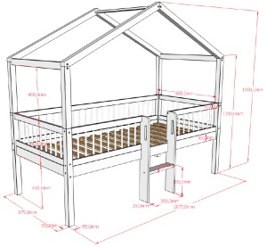 Pat Casă Înălțat Forrest Oak 90x200 cm, pentru Camera Copii, din Lemn de Stejar, Natur, cu Scară și 2 Sertare – Vipack - Img 3