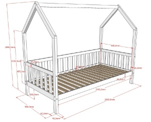 Pat Căsuță cu Sertar Extensibil, Alb, 90 x 190/200 cm (Pin Masiv) – CABANE – Vipack - Img 3