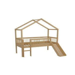 Pat Căsuță Elevat cu Tobogan Forrest Oak pentru Camera Copii, 90x200 cm, din Lemn Masiv de Stejar, Natur – Vipack - Img 2