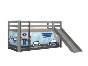 Pat copii cu tobogan și husă tematică „Poliție” pentru copii – Vipack Pino [Dimensiuni: 200x90x114 cm] - Img 1