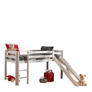 Pat înălțat copii VIPACK Pino cu tobogan, 90 x 200 cm, alb, înălțime 115 cm - Img 1
