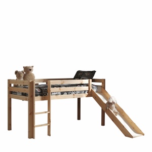 Pat înălțat copii VIPACK Pino cu tobogan, 90 x 200 cm, natur, înălțime 115 cm - Img 2