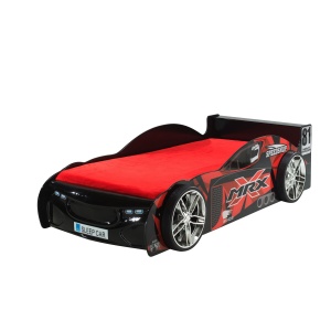 Pat Mașină de Curse MRX pentru Copii, 90x200 cm, Negru cu Roșu (MDF) – Auto – Vipack - Img 2