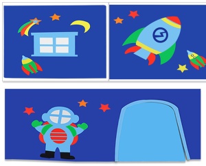 Pat ridicat pentru copii SCOTT, alb, 90 x 200 cm, din pin scandinav și MDF, cu scară frontală, perdea de joacă ASTRO, tunel și 3 saci de depozitare – Vipack - Img 6