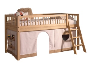 Pat Semi-Înălțat Forrest Oak pentru Camera Copii, 90x200 cm, cu Set Textil Inclus, din Lemn Masiv de Stejar, Natur – Vipack - Img 5