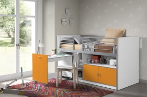 Pat Supraetajat cu Birou Extensibil și Spații de Depozitare, Portocaliu (Metal și PAL) – Bonny – Vipack - Img 1