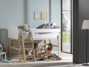 Pat Supraetajat Kiddy (Mid Sleeper) 90x200 cm, pentru Camera Copii, Alb – Vipack - Img 6