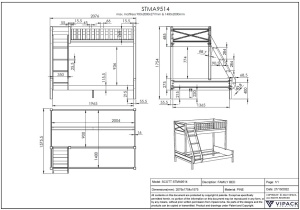 Pat supraetajat pentru familie SCOTT, alb, 140 x 200 cm + 90 x 200 cm, din pin scandinav și MDF, cu somiere incluse – Vipack - Img 4