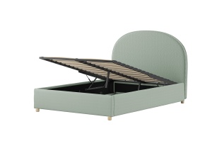 Pat tapițat pentru copii MOON, 140 x 200 cm, verde, cu țesătură bouclé și spațiu de depozitare – Vipack - Img 5