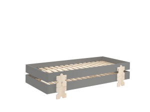 Set 2 paturi stivuibile pentru copii MODULO, din MDF și pin masiv, cu somiere cu lamele incluse – Vipack - Img 2