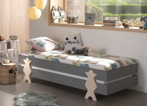 Set 2 paturi stivuibile pentru copii MODULO, gri, din MDF și pin masiv, cu somiere cu lamele incluse – Vipack - Img 7