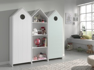Set 3 Dulapuri pentru Copii Căsuță, Alb și Verde Mentă, (MDF) – CASAMI – Vipack - Img 1