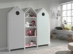 Set 3 Dulapuri pentru Copii Căsuță, Verde Mentă și Gri, (MDF) – CASAMI – Vipack - Img 1