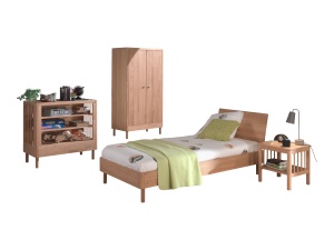 Set Complet Mobilier Camera Bebelusi Forrest Oak, Pat 90x200 cm, Dulap cu 2 Uși, Noptieră și Masă de înfășat, din Lemn de Stejar, Natur – Vipack - Img 6