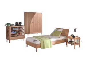 Set Complet Mobilier Camera Bebelusi Forrest Oak, Pat 90x200 cm, Dulap cu 3 Uși, Noptieră și Masă de înfășat, din Lemn de Stejar, Natur – Vipack - Img 6