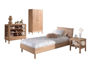Set Complet Mobilier Camera Copii Forrest Oak, Pat 90x200 cm, Dulap cu 2 Uși, Noptieră și Masă de Înfășat, din Lemn Masiv de Stejar, Natur – Vipack - Img 8