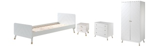 Set Dormitor Complet pentru Copii, 4 Piese, 90x200 cm, Alb Satinat (Pin Masiv și MDF) – Billy – Vipack - Img 2