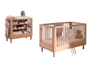 Set Mobilier Cameră Bebelus Forrest Oak, din Lemn Masiv de Stejar, Natur: Pătuț Convertibil (70x140 cm) și Masă de Înfășat – Vipack - Img 6